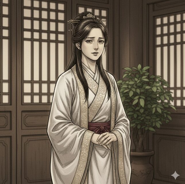 静かに佇む、成長したカイネ。李牧との関係の結末を見守る読者の感情を表現。